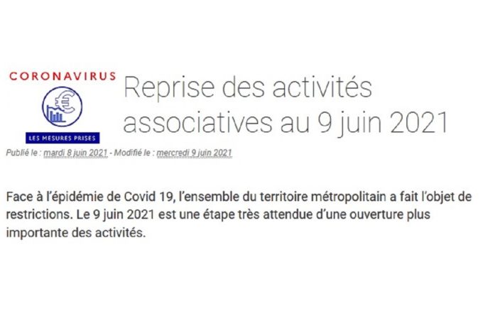 Reprise des activités associatives au 9 juin 2021